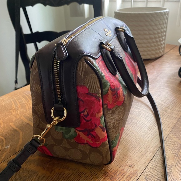 Coach Brown and Red Floral Large Bennett Satchel - Picture 4 of 6